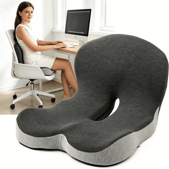 XIRQI Orthopedic Seat Cushion, L-Shaped Ergonomic Memory Foam Back & Seat Support, Non-Slip Breathable Washable Cover, for Office Chair, Car, Wheelchair, Gaming Seat