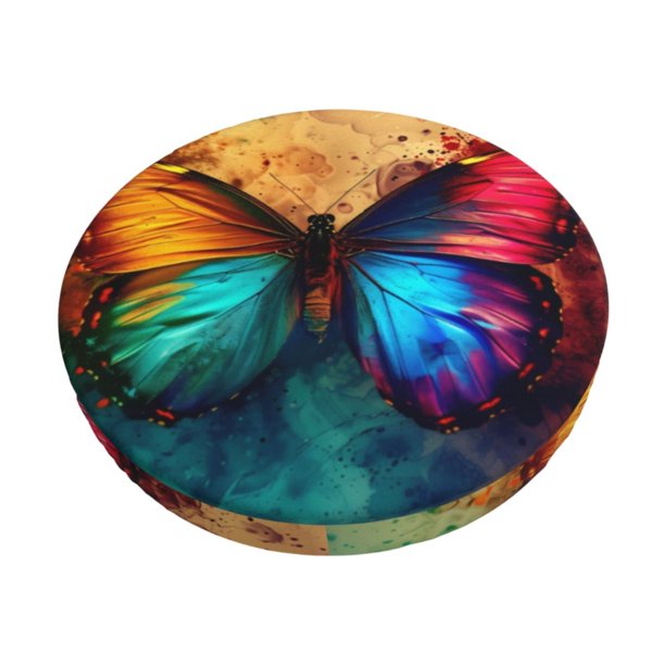 Balery Vibrant Rainbow Butterfly A Fundas de asiento para taburete de bar redondo de tela de terciopelo ajustables que protegen de arañazos y manchas para sillas de 14 a 17 pulgadas.-12 inch