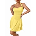 thumbnail image 1 of Women'S Halter Ruffle Hem Mini Dress Ruched Waist Corset Short Party Dresses Light Yellow S, 1 of 10