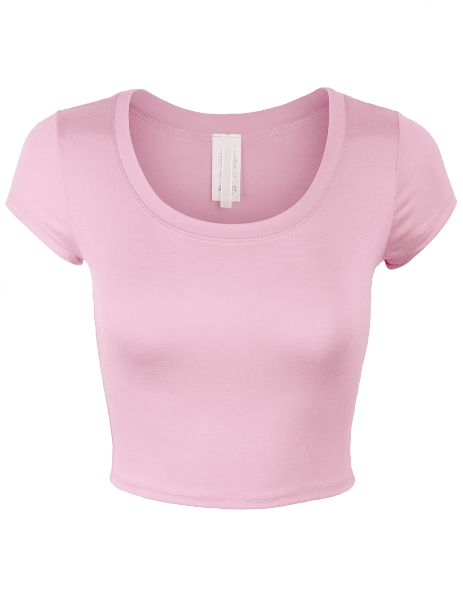 KOGMO Womens Short Sleeve Crop Top Solid Round Neck T Shirt - Walmart.com