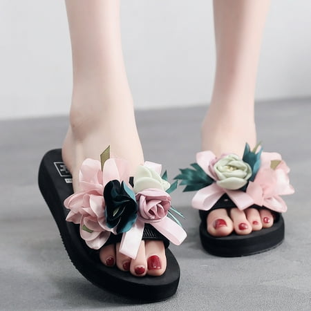 

Christmas Women s Bohemian Flower Wedges Slippers Summer Sandals Non-slip Beach Shoes