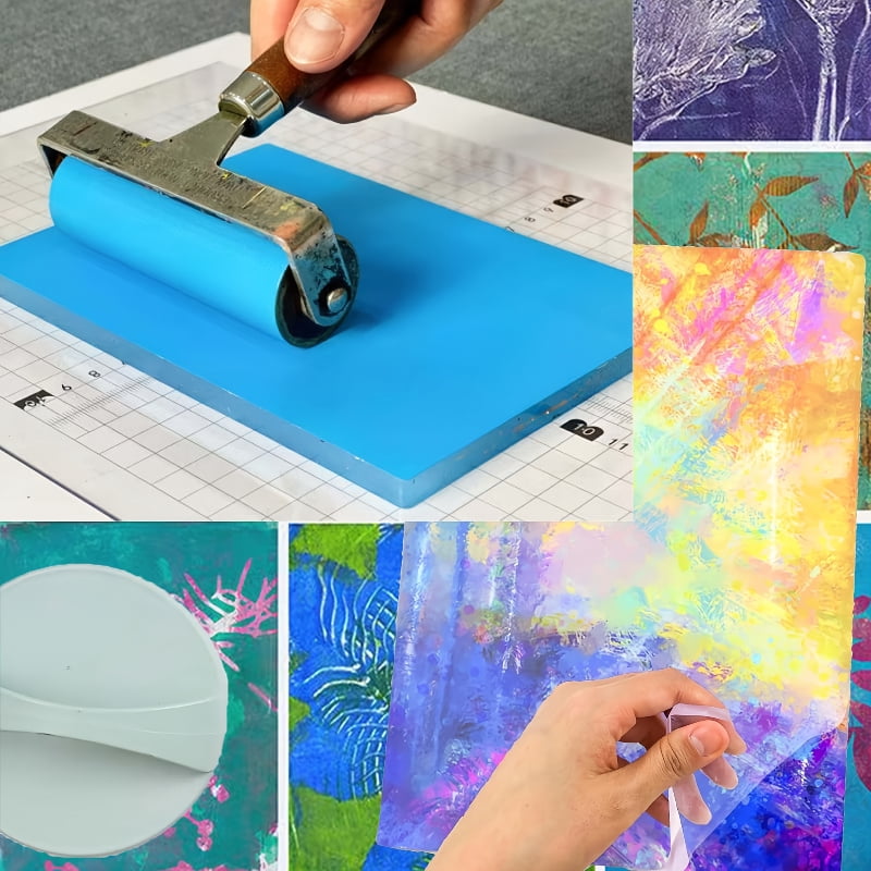 7pcs Printmaking DIY Kit - Reusable Gel Printing Plate with Brayer Roller, Baren & Stencils, Art & Craft Supplies for DIY Cards Scrapbooking Journaling, Painting Tools, Christmas Gifts for DIY Lovers