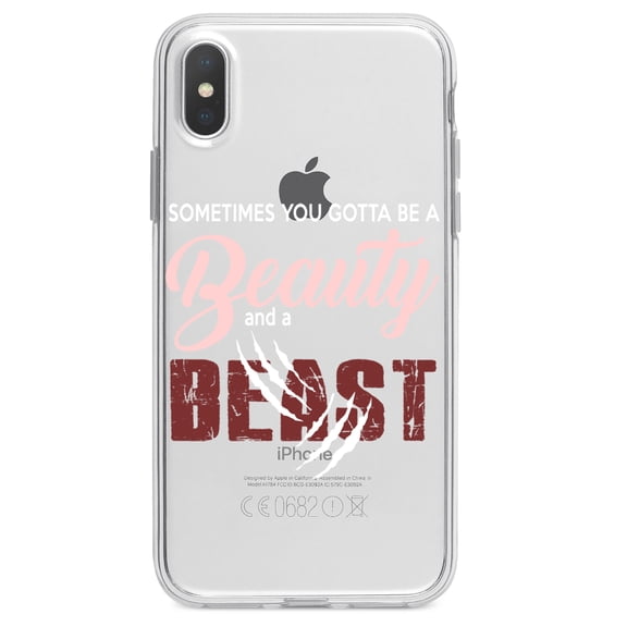 DistinctInk Clear Shockproof Hybrid Case for iPhone XS Max (6.5" Screen) - TPU Bumper Acrylic Back Tempered Glass Screen Protector - Sometimes You Gotta be a Beauty & A Beast
