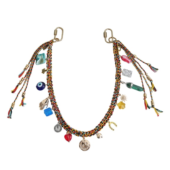 Boho Evil Eye Heart Geometric Metal Braided Keychain, Bag Charm Pendant for Handbag Backpack