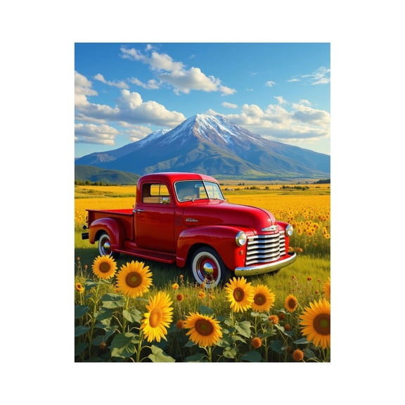 Paint By Numbers Kit for Adults Beginner - DIY Red Vintage Truck Sunflower Field Canvas Painting Kits for Adults, Frameless Paint By Number for Adults for Home Wall Decor 16x20 Inch