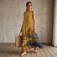 thumbnail image 3 of Jiueut Crane Bird Mountain Print Sleeveless Linen Look Maxi Dress for Women with Pockets, Loose Fit Flowy Summer Sundress Crewneck Casual Beach Vacation Dress, 4XL, 3 of 7