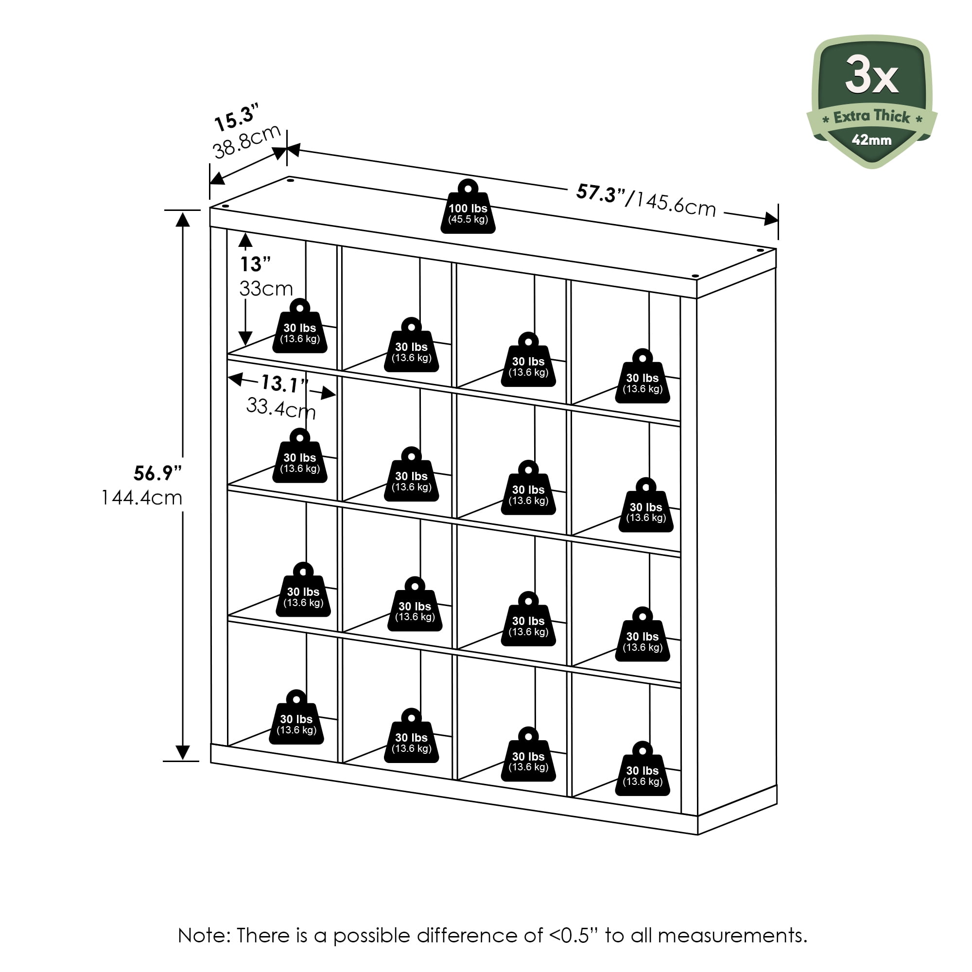 Furinno Cubicle Extra Thick Frame Decorative Cube Storage Organizer, 16-Cube, Dark Oak