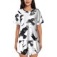 thumbnail image 1 of Fotbe Monochrome Flying Ravens Conjunto de Pijama Estampado para Mujer, 2 Piezas, Ropa de Dormir con Camiseta de Manga Corta y Shorts Suaves-Large, 1 of 6
