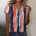 thumbnail image 2 of Staron Women's Casual Printed V-Neck Short Sleeve T-Shirt Blouse Top Fashion Loose Comfy Vacation Party, Orange M, 2 of 5