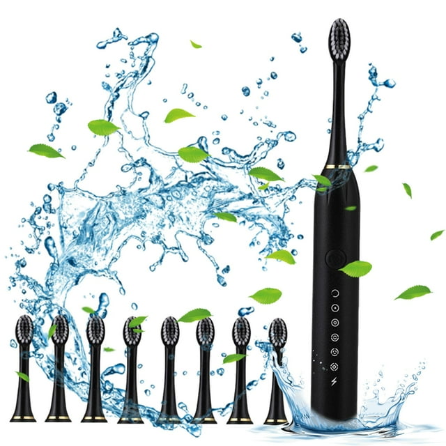 Cepillo de dientes eléctrico con 8 cabezales de repuesto | Cepillo de dientes sónico con temporizador de 6 velocidades, resistente al agua IPX7 | Limpieza profunda de 42 000 pulsaciones/min