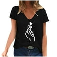 thumbnail image 1 of T-Shirt à Col en V d'Été Décontracté pour Femmes, Imprimé, à Manches Courtes, 1 of 3