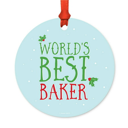Funny Metal Christmas Ornament, World's Best Baker, Holiday Mistletoe, Includes Ribbon and Gift (Alli Baker Best Ink)