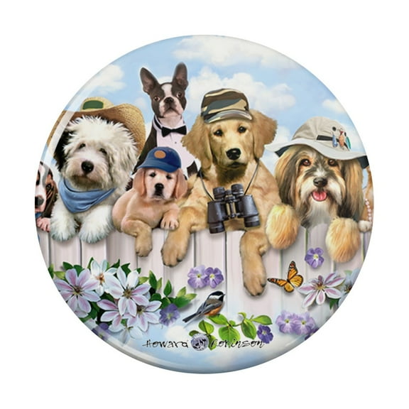 Dogs Outdoors on Fence Pattern Kitchen Refrigerator Locker Button Magnet