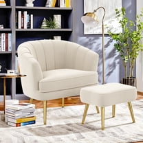Andeworld Modern Accent Chair with Ottoman, Upholstered armchair for Living Room, Bedroom (Beige)