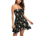 thumbnail image 4 of ZHUASHUM Womens Dress Casual Floral Wrap Strapless Chest Print Beach Bohemian Female Dress Summer Ladies Casual Dress Grey L, 4 of 7
