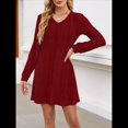 thumbnail image 4 of Vestido Tipo Suéter de Punto de Larga para Mujer, Estilo Túnica Informal con Cuello en V, Conjuntos de Moda para Otoño. Vino Tinto XL, 4 of 7