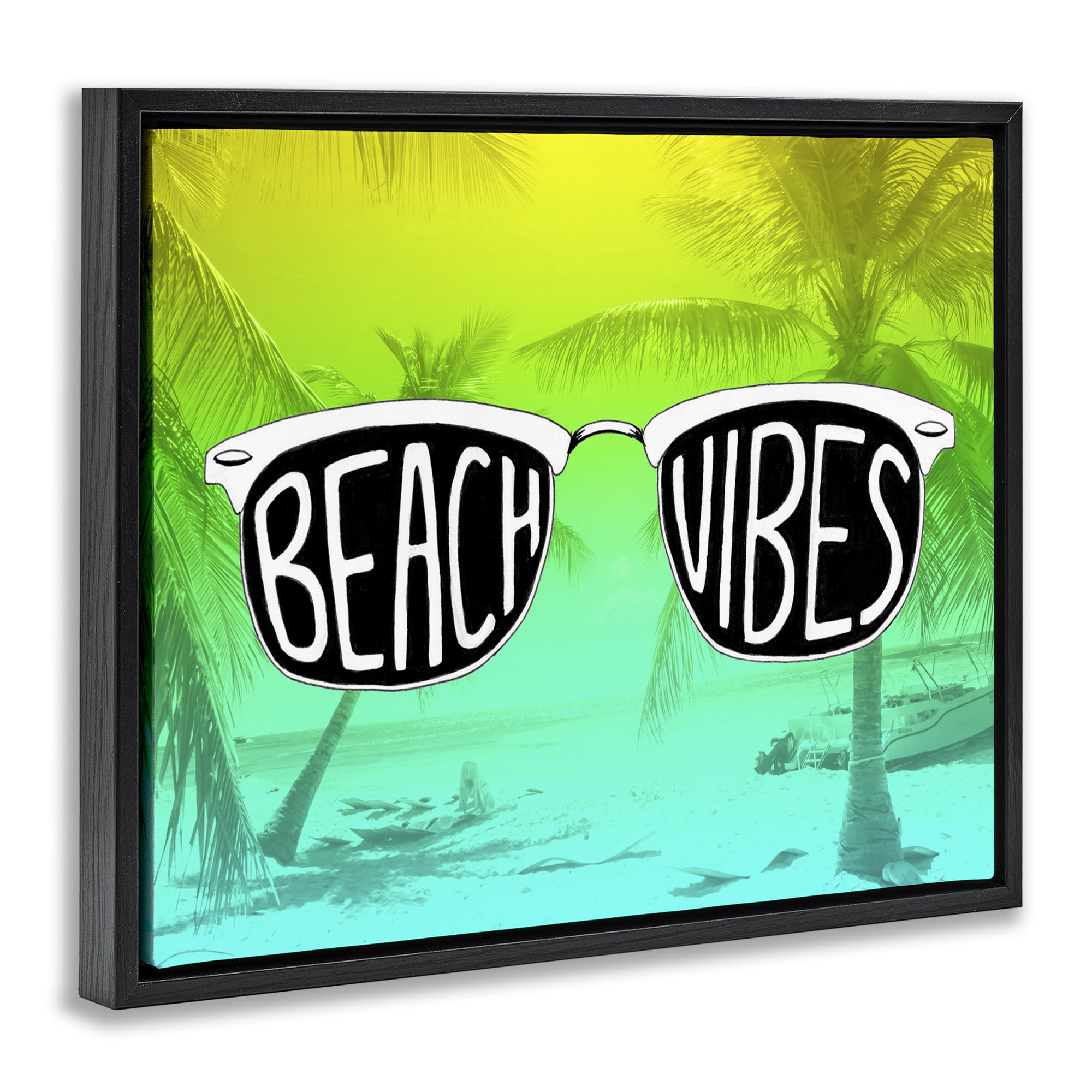 Stupell Industries Beach Vibes Sunglasses Typography Painting Black Floater Framed Canvas Art Print Wall Art, 31 x 25