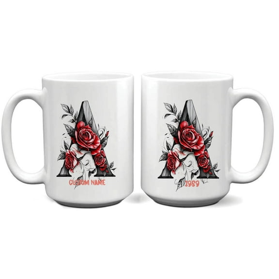 Personalized Coffee Mug with Letter A for Women - Custom Monogram Cup 11oz 15oz - Elegant Alphabet Drinkware for Daily Use at Work or Kitchen