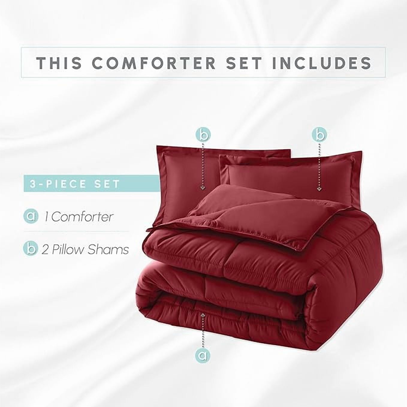 Elegant Comfort 3-Piece Comforter Set, Down Alternative Box Stitched, Ultra Soft All-Season Bedding with Shams, Plush Cozy Duvet Insert with Corner Tabs - King, Burgundy