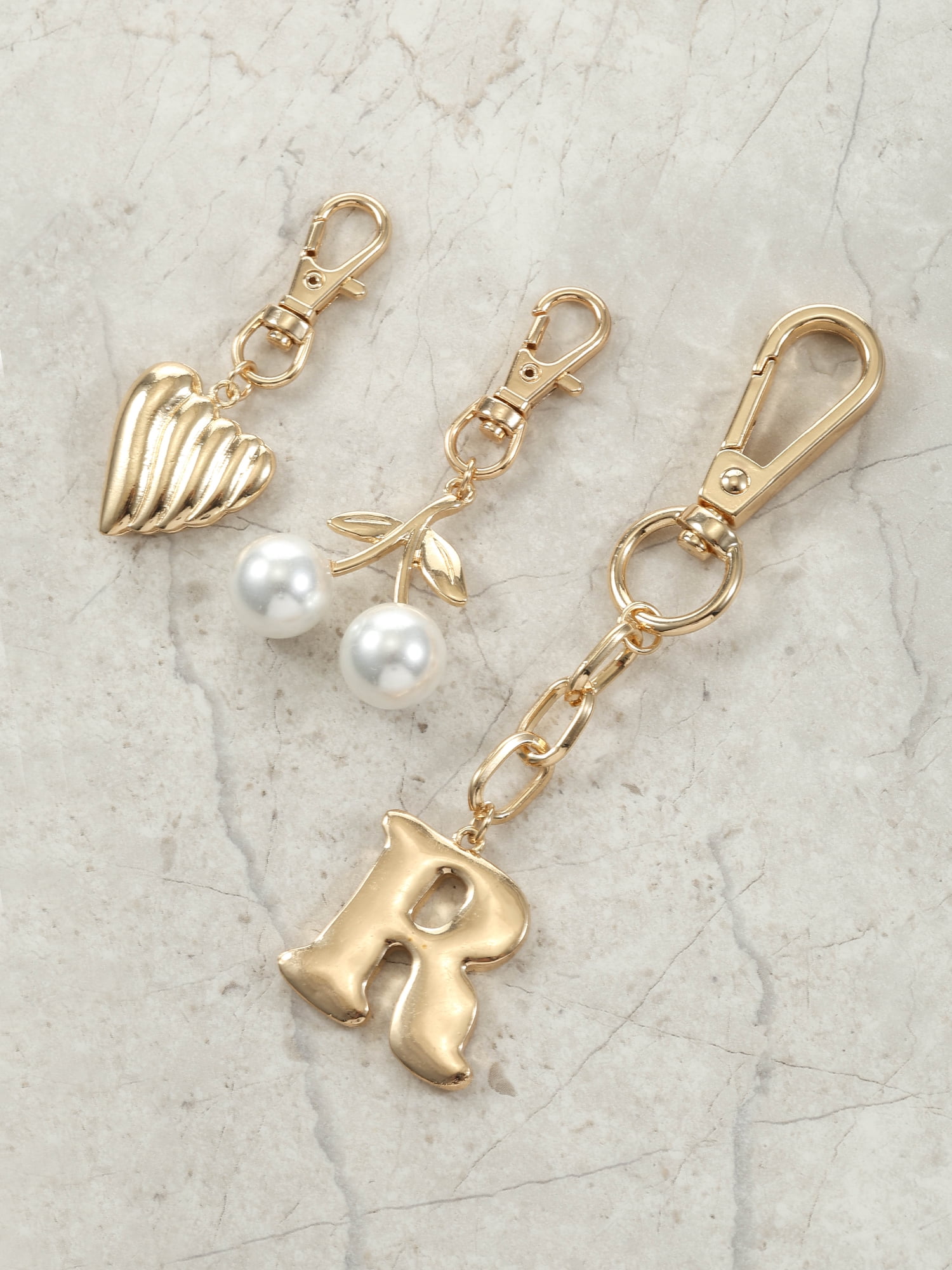Time and Tru Goldtone Initial Letter Bag Charm Set, 3 Pieces, Letter R