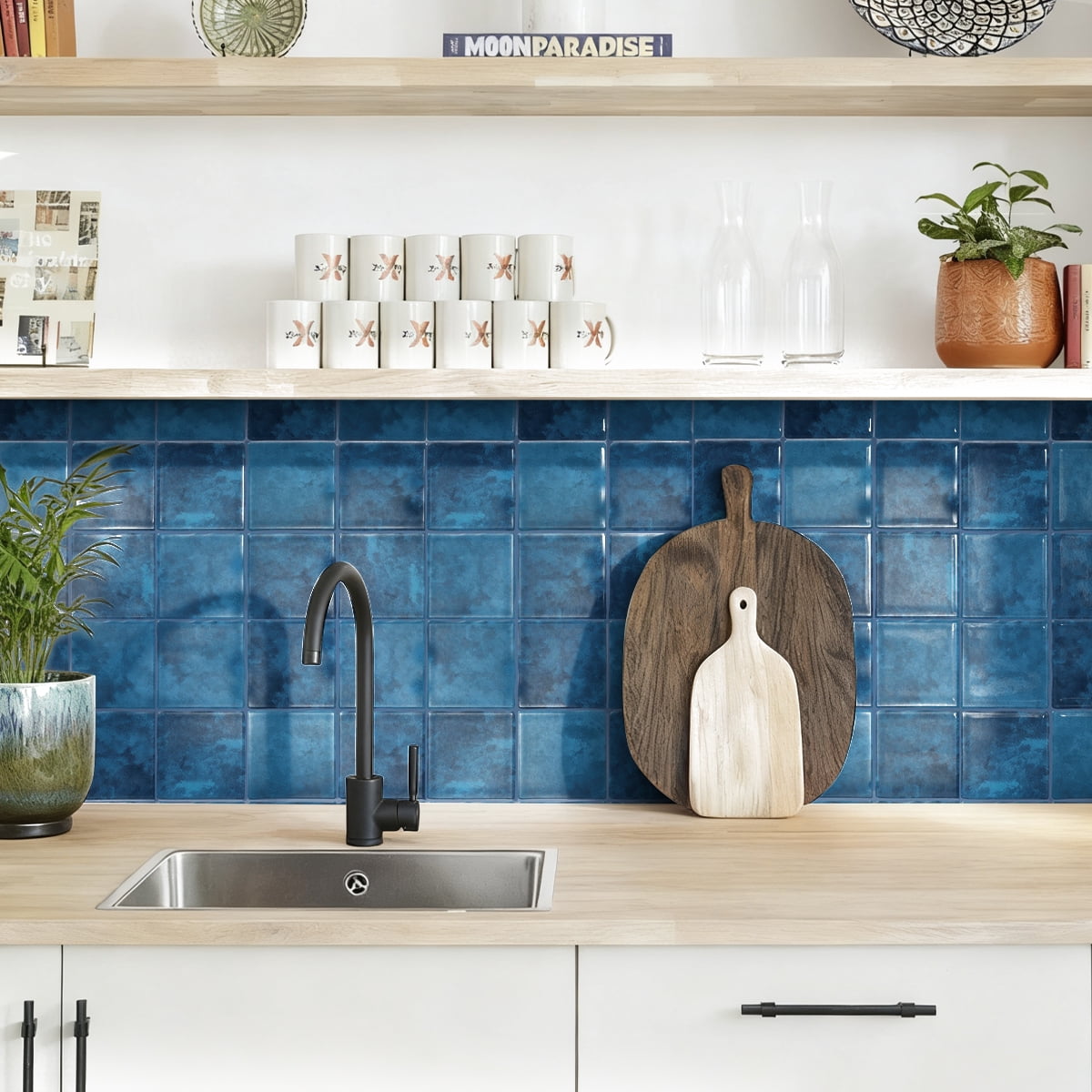 DEWOO Peel and Stick Tile Backsplash, 12”×12”Stick on Backsplash for Kitchen, Self Adhesive Tile Stickers for Kitchen Backsplash and Bathroom(10 Sheets)