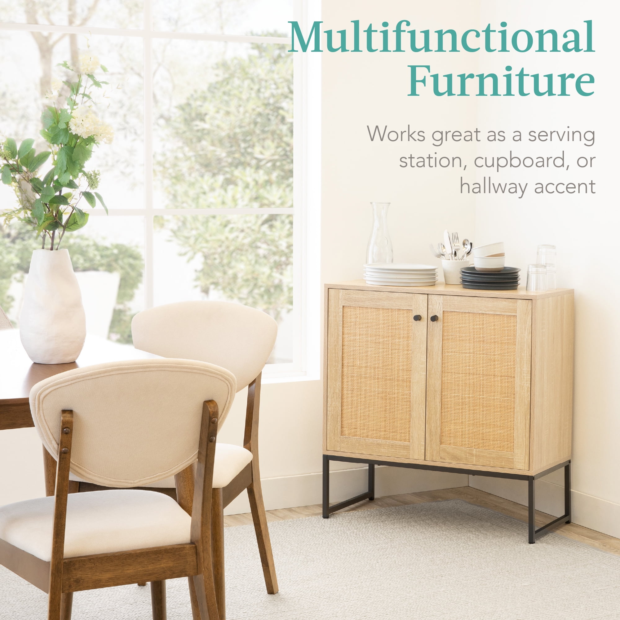 Best Choice Products 2-Door Rattan Storage Cabinet, Accent Furniture, Cupboard w/ Non-Scratch Foot Pads - Natural