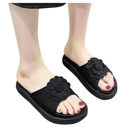 

Aayomet House Slippers Flowers Home Toe Slip-On Shoes Beach Open Fashion Breathable Slippers Women Flat Women s slipper Black 8.5