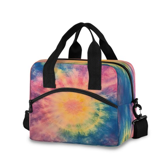 joogoo Tie Dye Orange Insulated Lunch Bags Reusable Cooler Box with Shoulder Strap