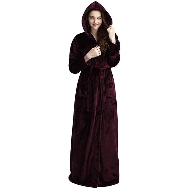 Bata larga con capucha para mujer Lujosa franela polar Albornoz de longitud completa Pijamas cálidos de invierno Camisón de ducha Xemadio CJWUS-2675