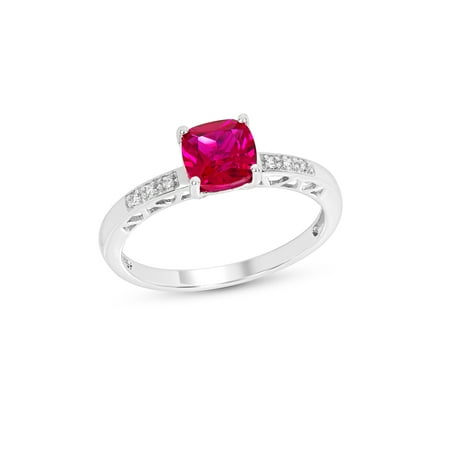 - Sterling Silver Cushion Created Ruby & Created White Sapphire Ring