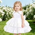 thumbnail image 2 of Bmisegm Girls Dress Cap Sleeve Round Neck 3D Bow Shoulder Back Big Bow Layered Ruffled Skirt Sweet Outfit Toddler Dress 2-3 Years, 2 of 9
