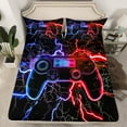 thumbnail image 2 of Erosebridal Teens Gamepad Bed Sheets Set Twin Size, Futuristic Lightning Bed Sheets Twin, Blue Red Twin Sheet Sets, Ultra Soft Room Decoration, 3pcs, 2 of 7