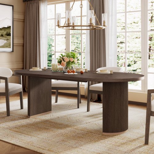 Walnut Oval Dining Table with STURDY DOUBLE PEDESTAL DESIGN for Kitchen & Dining Tables