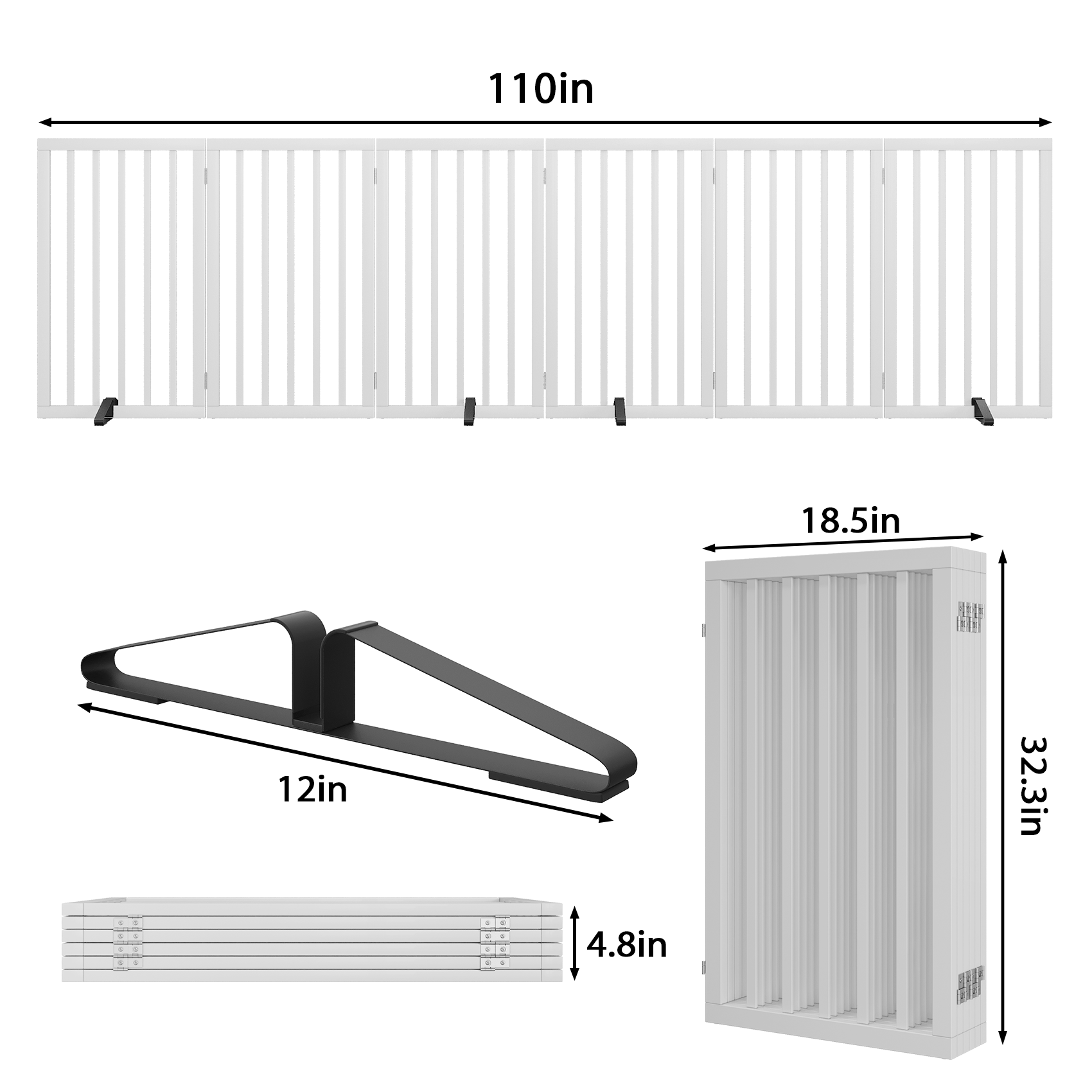 Smart FENDEE 33" Tall Foldable Bamboo Freestanding Pet Gate with Dog Gate and Four Support Feet, Expands to 110 in Wide
