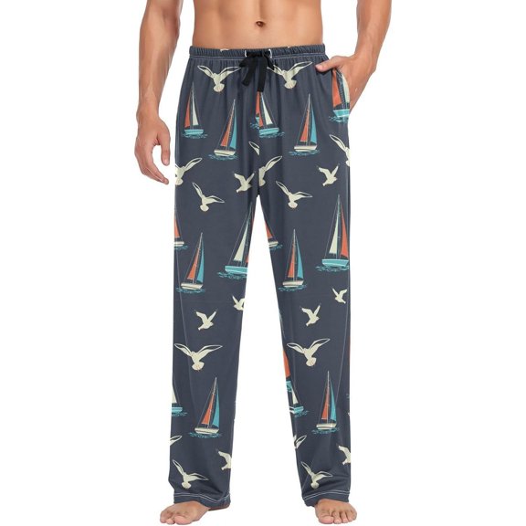 GZHJMY Men’s Cotton Pajama Pant – Seagulls Sailboats Print Lounge Pjs Bottom with Pockets Drawstring, Christmas New Year Birthday Gifts, Medium