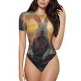 thumbnail image 1 of Balery Flower Meditating Rabbit Body de cuello redondo de manga corta para mujer Tops de manga corta Tops básicos-Small, 1 of 7