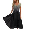thumbnail image 1 of QJUHUNG Robe Midi Formelle pour Femmes Soirée Été Col en V Manches Courtes T-Shirt Soirée Invité de Mariage Style Asymétrique B-8 Cocktail Gris_i L, 1 of 5