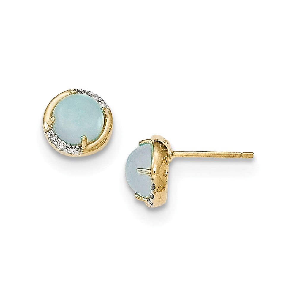 14K Yellow Gold (0.06cttw) Blue Chalcedony and Diamond Post Earrings (9mm x 9mm) by