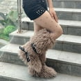 thumbnail image 5 of Women's Winter Fluffy Mongolian Faux Fur Mid-Calf Snow Boots with Belt Decoration Plush Furry Boots, 5 of 5