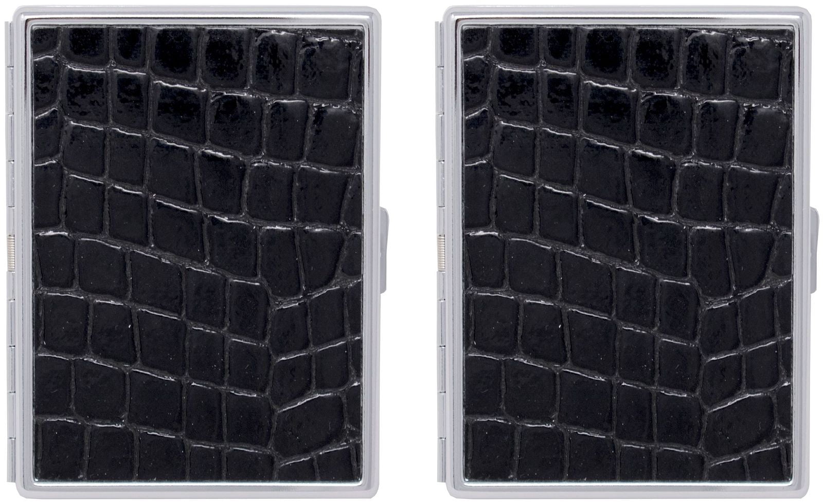 Set of 2 Metal-Plated 100s Ultra Compact Cigarette Case With Insert (Black Crocodile)