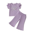 thumbnail image 2 of Delliss Girls Summer Clothes Girls Outfits bow short rolled edge bubble sleeves Tops waist long flared pants two-piece set Wide Leg Pants 0-3 Years, 2 of 9