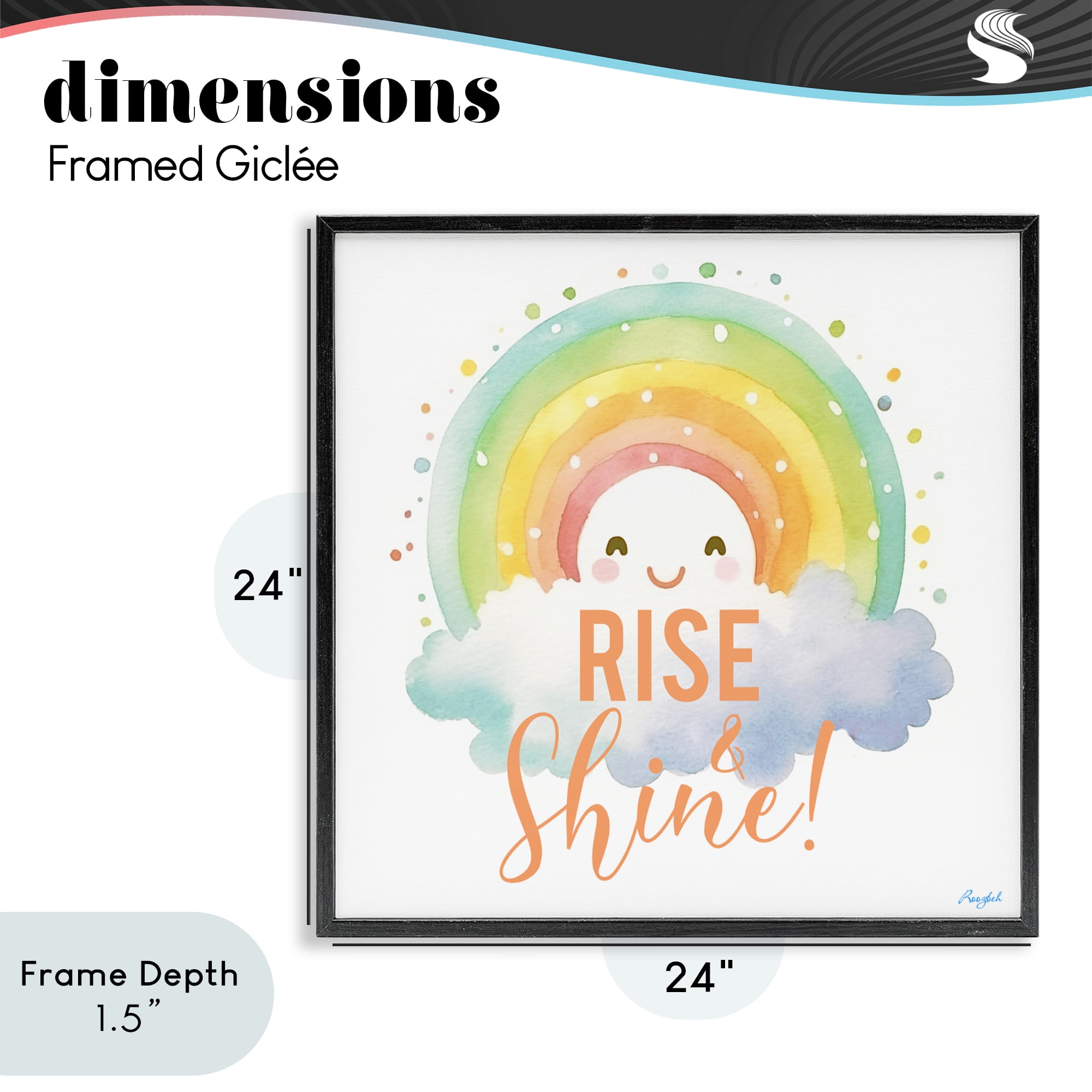 Stupell Industries Rise Shine Happy Rainbow Black Framed Giclee Art, design by Roozbeh