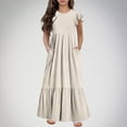 thumbnail image 2 of WRKEKC Robe Maxi pour Filles, Robe Décontractée d'Été pour Filles, Robe d'Été à Manches Courtes Col Rond Couleur Unie 8-9 Ans, 2 of 7