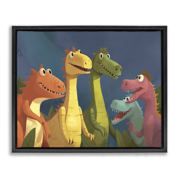 Stupell Industries Cottage Happy Dinosaur Friends Black Floating Frame Canvas Art, 21 x 17, by Wumples