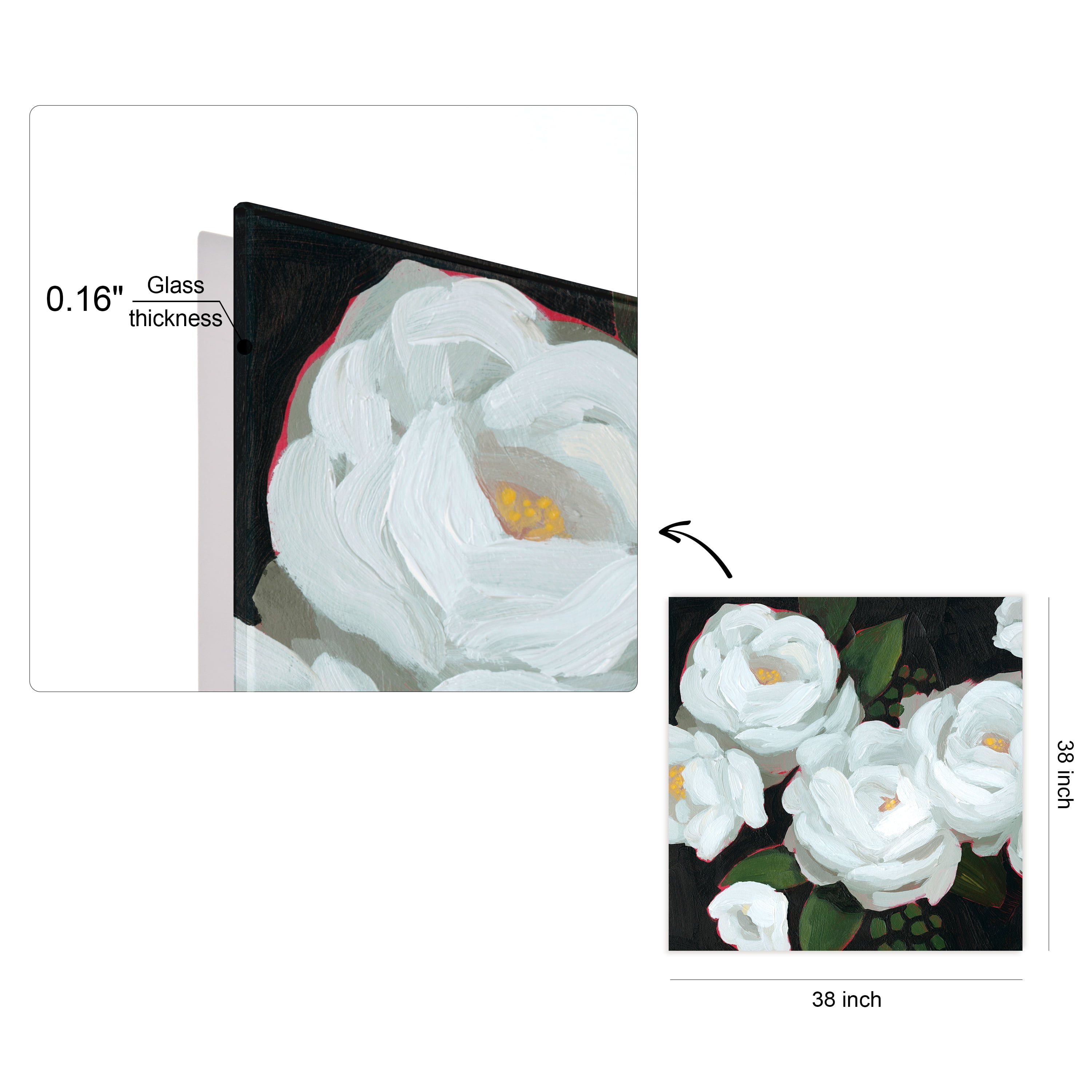"White Blossom Serenity II" Flower Unframed Free Floating Reverse Printed Tempered Glass Wall Art