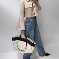 thumbnail image 2 of Bolso de mano de PU con empalme de lona de estilo británico, bolso de hombro de diseñador de lujo para mujer, nuevo bolso cruzado de gran capacidad con bolsillo interior, 2 of 5