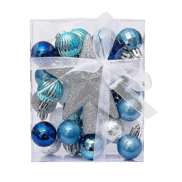 30 bolas de Navidad - Bola decorativa irrompible para árbol de Navidad, azul y plateado