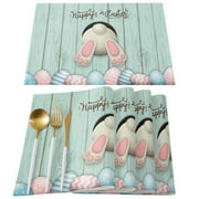 AMAZINGFASHION Easter Table Mat Placemats, Washable Woven Vinyl Placemats, Heat-Resistant Placemats Stain Resistant Non-Slip PVC Table Mats, Dining Table Placemats Set of 4