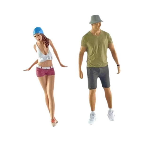 Figuras de hombre y mujer, accesorios de figuras de Diorama, pareja de figuras en miniatura para arquitectura, modelo de jardín de hadas, 2 uds., 1/64