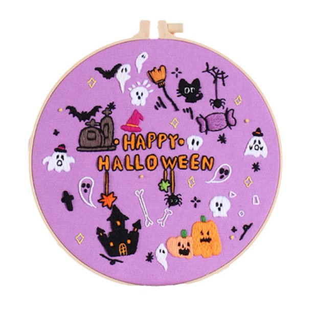 EZLIFE Kit de bordado de Halloween, punto de cruz estampado, juego de bricolaje para Halloween S7X3